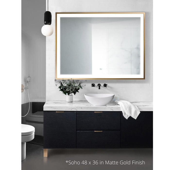 Krugg Reflections Soho 48" x 36" 5000K Rectangular Matte Black Wall-Mounted Framed LED Bathroom Vanity Mirror With Built-in Defogger and Dimmer