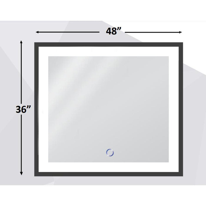 Krugg Reflections Soho 48" x 36" 5000K Rectangular Matte Black Wall-Mounted Framed LED Bathroom Vanity Mirror With Built-in Defogger and Dimmer