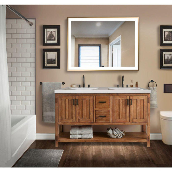 Krugg Reflections Soho 48" x 36" 5000K Rectangular Matte Gold Wall-Mounted Framed LED Bathroom Vanity Mirror With Built-in Defogger and Dimmer