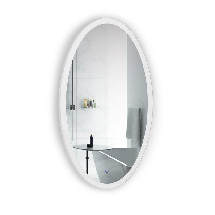 Krugg Reflections Sol 24" x 44" 5000K Oval Wall-Mounted Illuminated Silver Backed LED Mirror With Built-in Defogger and Touch Sensor On/Off Built-in Dimmer