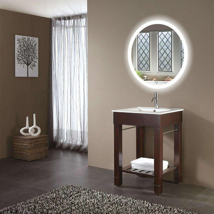 Krugg Reflections Sol 27" x 27" 5000K Round Wall-Mounted Illuminated Silver Backed LED Mirror With Built-in Defogger and Touch Sensor On/Off Built-in Dimmer