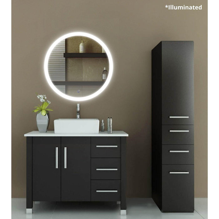 Krugg Reflections Sol 30" x 30" 5000K Round Wall-Mounted Illuminated Silver Backed LED Mirror With Built-in Defogger and Touch Sensor On/Off Built-in Dimmer