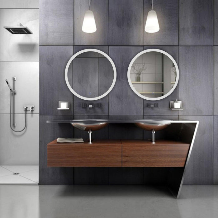 Krugg Reflections Sol 30" x 30" 5000K Round Wall-Mounted Illuminated Silver Backed LED Mirror With Built-in Defogger and Touch Sensor On/Off Built-in Dimmer