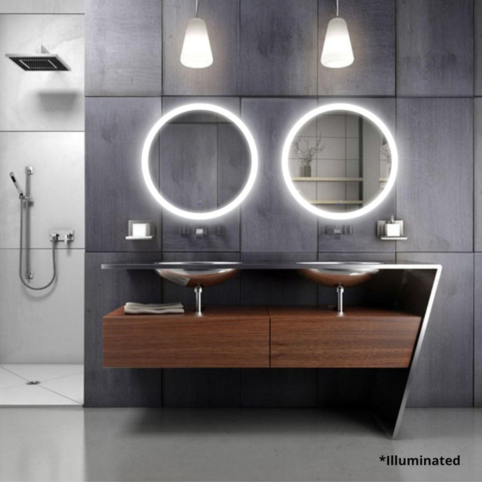 Krugg Reflections Sol 30" x 30" 5000K Round Wall-Mounted Illuminated Silver Backed LED Mirror With Built-in Defogger and Touch Sensor On/Off Built-in Dimmer