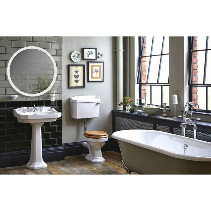 Krugg Reflections Sol 30" x 30" 5000K Round Wall-Mounted Illuminated Silver Backed LED Mirror With Built-in Defogger and Touch Sensor On/Off Built-in Dimmer