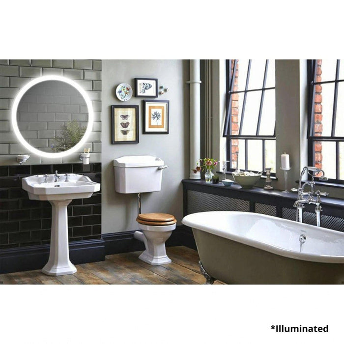 Krugg Reflections Sol 30" x 30" 5000K Round Wall-Mounted Illuminated Silver Backed LED Mirror With Built-in Defogger and Touch Sensor On/Off Built-in Dimmer