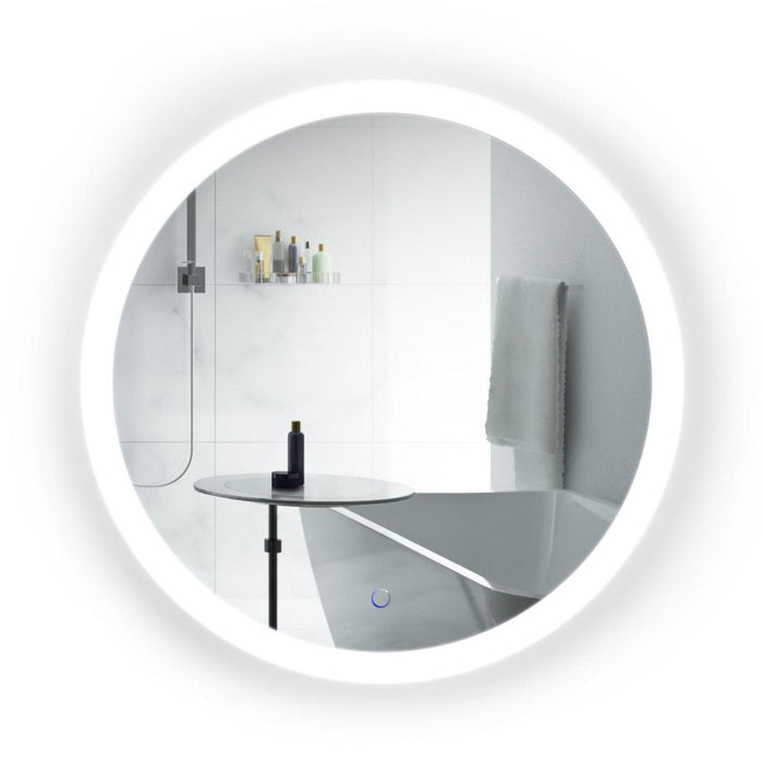 Krugg Reflections Sol 30" x 30" 5000K Round Wall-Mounted Illuminated Silver Backed LED Mirror With Built-in Defogger and Touch Sensor On/Off Built-in Dimmer
