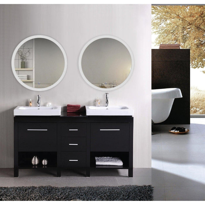 Krugg Reflections Sol 30" x 30" 5000K Round Wall-Mounted Illuminated Silver Backed LED Mirror With Built-in Defogger and Touch Sensor On/Off Built-in Dimmer
