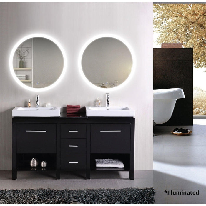 Krugg Reflections Sol 30" x 30" 5000K Round Wall-Mounted Illuminated Silver Backed LED Mirror With Built-in Defogger and Touch Sensor On/Off Built-in Dimmer