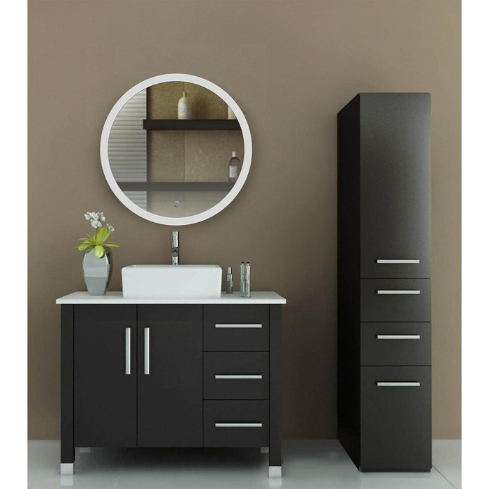 Krugg Reflections Sol 30" x 30" 5000K Round Wall-Mounted Illuminated Silver Backed LED Mirror With Built-in Defogger and Touch Sensor On/Off Built-in Dimmer