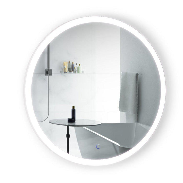 Krugg Reflections Sol 32" x 32" 5000K Round Wall-Mounted Illuminated Silver Backed LED Mirror With Built-in Defogger and Touch Sensor On/Off Built-in Dimmer