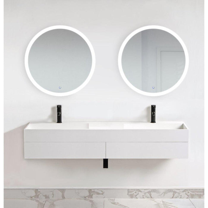 Krugg Reflections Sol 32" x 32" 5000K Round Wall-Mounted Illuminated Silver Backed LED Mirror With Built-in Defogger and Touch Sensor On/Off Built-in Dimmer