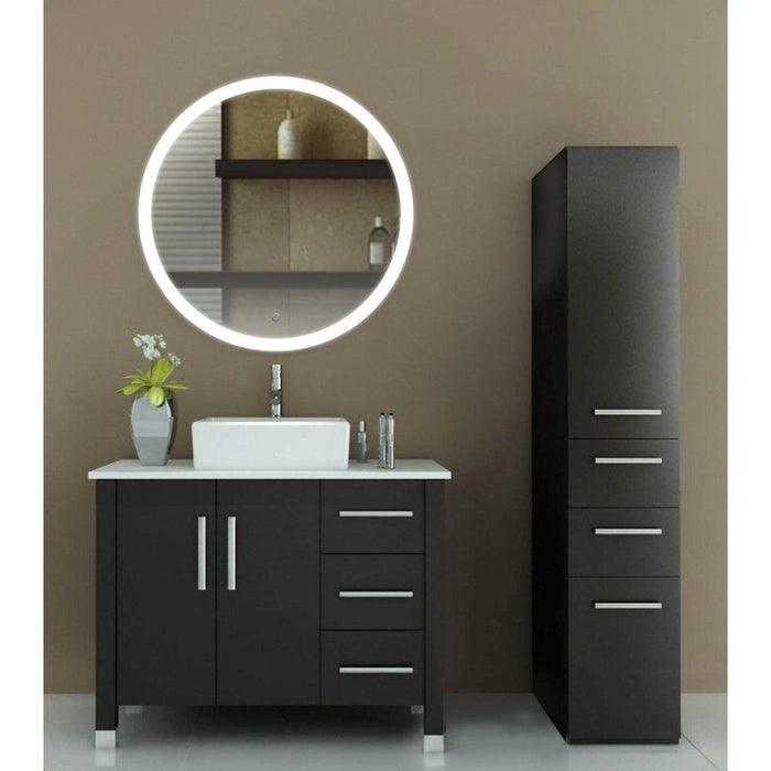 Krugg Reflections Sol 32" x 32" 5000K Round Wall-Mounted Illuminated Silver Backed LED Mirror With Built-in Defogger and Touch Sensor On/Off Built-in Dimmer