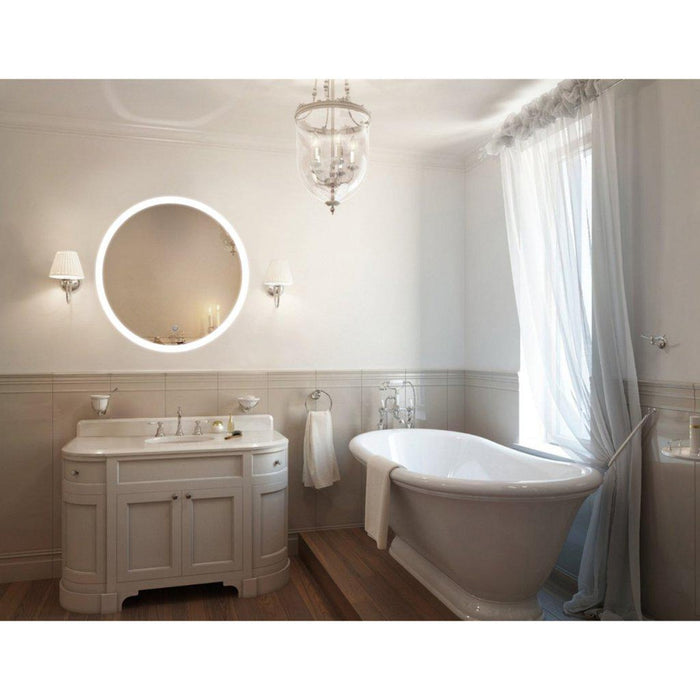 Krugg Reflections Sol 32" x 32" 5000K Round Wall-Mounted Illuminated Silver Backed LED Mirror With Built-in Defogger and Touch Sensor On/Off Built-in Dimmer