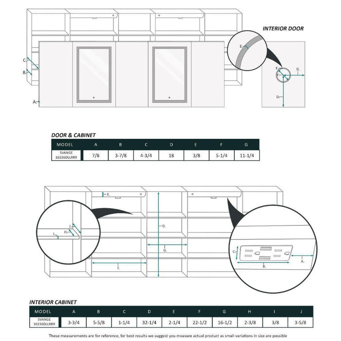 Krugg Reflections Svange 102" x 36" 5000K Double Penta-View Left-Left-Right-Right-Right Opening Recessed/Surface-Mount Illuminated Silver Backed LED Medicine Cabinet Mirror With Built-in Defogger, Dimmer and Electrical Outlet