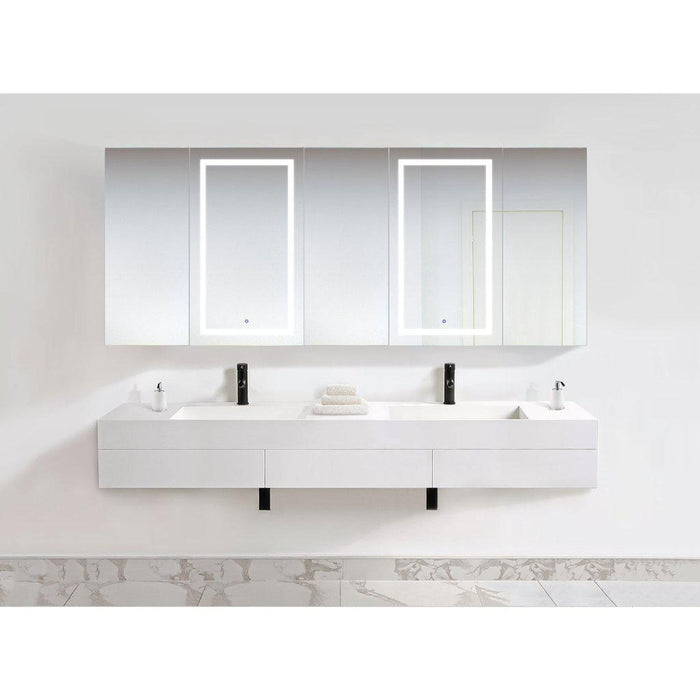 Krugg Reflections Svange 102" x 42" 5000K Double Penta-View Left-Left-Right-Right-Right Opening Recessed/Surface-Mount Illuminated Silver Backed LED Medicine Cabinet Mirror With Built-in Defogger, Dimmer and Electrical Outlet