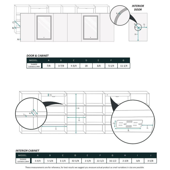 Krugg Reflections Svange 120" x 36" 5000K Double Hexa-View Left-Left-Left-Right-Right-Right Opening Recessed/Surface-Mount Illuminated Silver Backed LED Medicine Cabinet Mirror With Built-in Defogger, Dimmer and Electrical Outlet