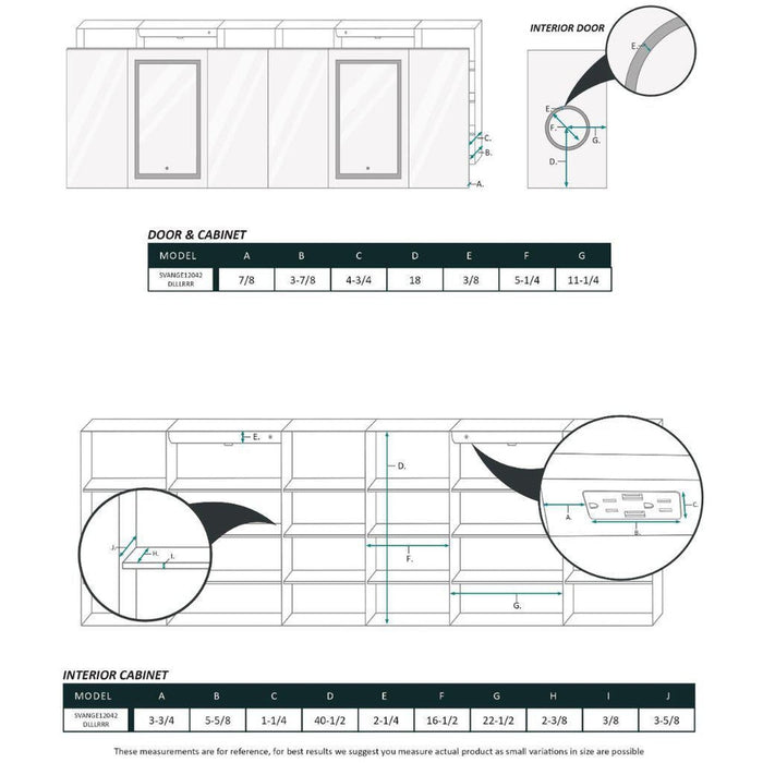 Krugg Reflections Svange 120" x 42" 5000K Double Hexa-View Left-Left-Left-Right-Right-Right Opening Recessed/Surface-Mount Illuminated Silver Backed LED Medicine Cabinet Mirror With Built-in Defogger, Dimmer and Electrical Outlet