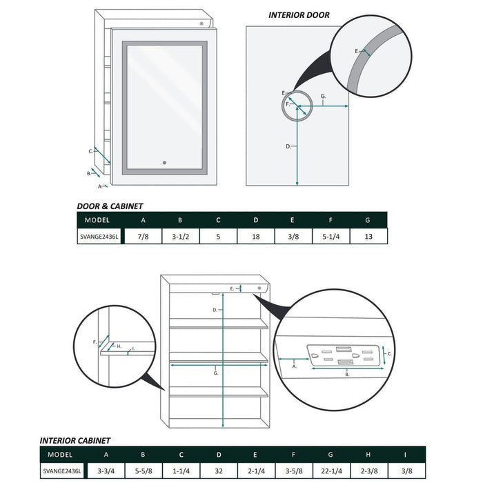 Krugg Reflections Svange 24" x 36" 5000K Single Left Opening Rectangular Recessed/Surface-Mount Illuminated Silver Backed LED Medicine Cabinet Mirror With Built-in Defogger, Dimmer and Electrical Outlet