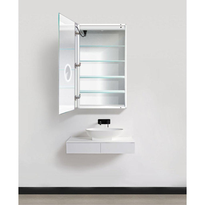 Krugg Reflections Svange 24" x 42" 5000K Single Left Opening Rectangular Recessed/Surface-Mount Illuminated Silver Backed LED Medicine Cabinet Mirror With Built-in Defogger, Dimmer and Electrical Outlet