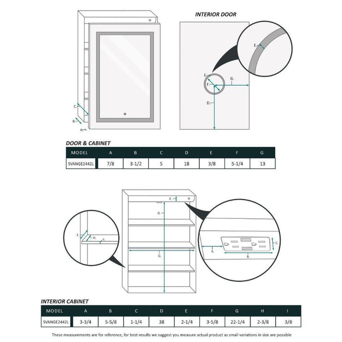 Krugg Reflections Svange 24" x 42" 5000K Single Left Opening Rectangular Recessed/Surface-Mount Illuminated Silver Backed LED Medicine Cabinet Mirror With Built-in Defogger, Dimmer and Electrical Outlet