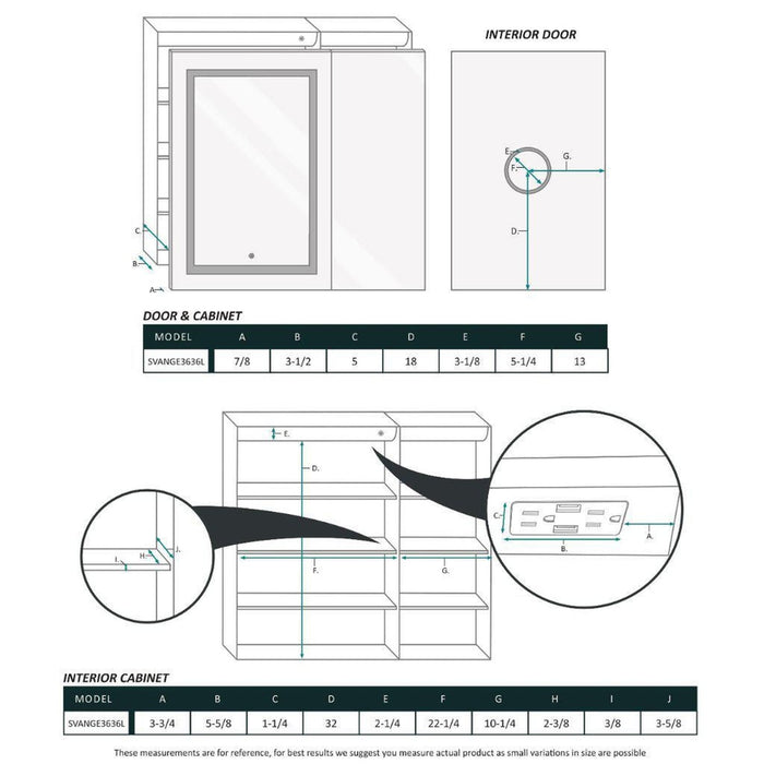 Krugg Reflections Svange 36" x 36" 5000K Single Bi-View Left Opening Recessed/Surface-Mount Illuminated Silver Backed LED Medicine Cabinet Mirror With Built-in Defogger, Dimmer and Electrical Outlet