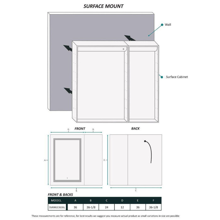 Krugg Reflections Svange 36" x 36" 5000K Single Bi-View Left Opening Recessed/Surface-Mount Illuminated Silver Backed LED Medicine Cabinet Mirror With Built-in Defogger, Dimmer and Electrical Outlet