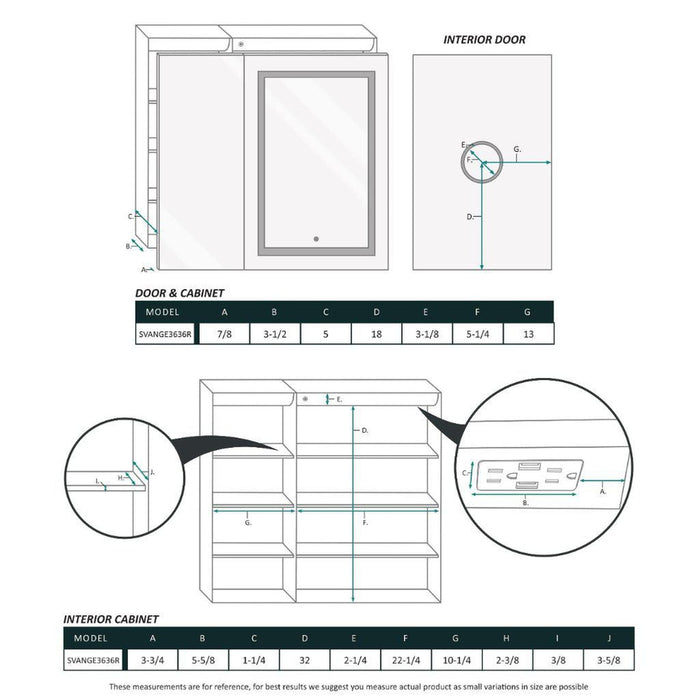 Krugg Reflections Svange 36" x 36" 5000K Single Bi-View Right Opening Recessed/Surface-Mount Illuminated Silver Backed LED Medicine Cabinet Mirror With Built-in Defogger, Dimmer and Electrical Outlet