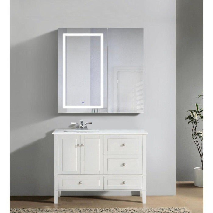 Krugg Reflections Svange 42" x 42" 5000K Single Bi-View Left Opening Recessed/Surface-Mount Illuminated Silver Backed LED Medicine Cabinet Mirror With Built-in Defogger, Dimmer and Electrical Outlet