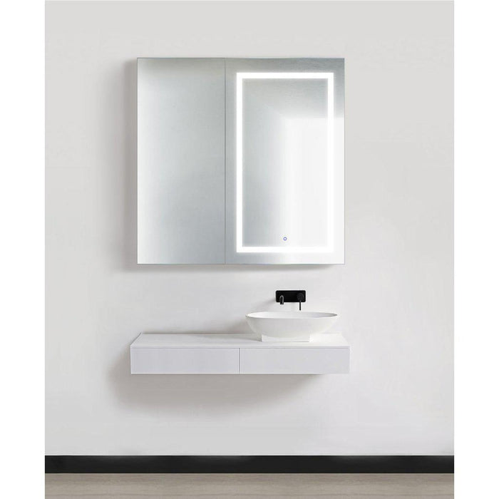 Krugg Reflections Svange 42" x 42" 5000K Single Bi-View Right Opening Recessed/Surface-Mount Illuminated Silver Backed LED Medicine Cabinet Mirror With Built-in Defogger, Dimmer and Electrical Outlet