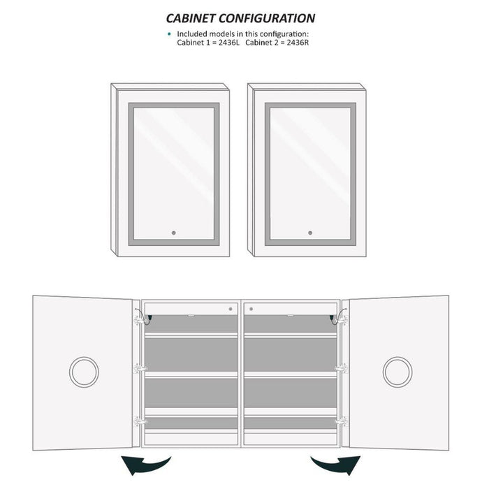 Krugg Reflections Svange 48" x 36" 5000K Double Dual Opening Recessed/Surface-Mount Illuminated Silver Backed LED Medicine Cabinet Mirror With Built-in Defogger, Dimmer and Electrical Outlet