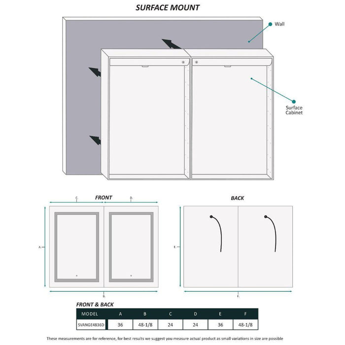 Krugg Reflections Svange 48" x 36" 5000K Double Dual Opening Recessed/Surface-Mount Illuminated Silver Backed LED Medicine Cabinet Mirror With Built-in Defogger, Dimmer and Electrical Outlet