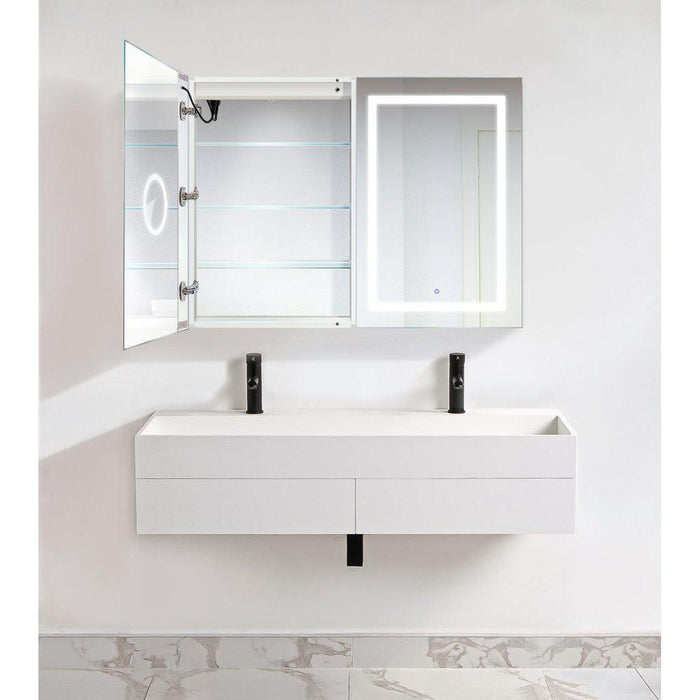 Krugg Reflections Svange 48" x 36" 5000K Double Dual Opening Recessed/Surface-Mount Illuminated Silver Backed LED Medicine Cabinet Mirror With Built-in Defogger, Dimmer and Electrical Outlet