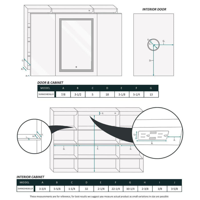 Krugg Reflections Svange 48" x 36" 5000K Single Tri-View Left-Left-Right Opening Recessed/Surface-Mount Illuminated Silver Backed LED Medicine Cabinet Mirror With Built-in Defogger, Dimmer and Electrical Outlet