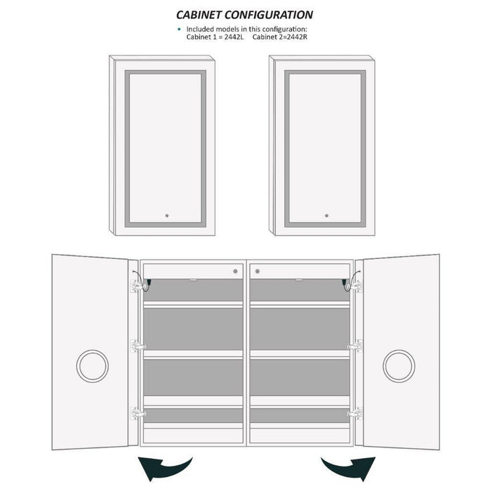Krugg Reflections Svange 48" x 42" 5000K Double Dual Opening Recessed/Surface-Mount Illuminated Silver Backed LED Medicine Cabinet Mirror With Built-in Defogger, Dimmer and Electrical Outlet