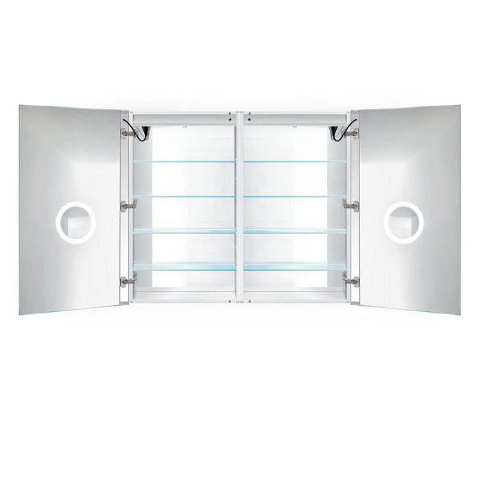 Krugg Reflections Svange 48" x 42" 5000K Double Dual Opening Recessed/Surface-Mount Illuminated Silver Backed LED Medicine Cabinet Mirror With Built-in Defogger, Dimmer and Electrical Outlet
