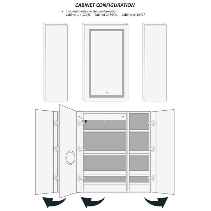 Krugg Reflections Svange 48" x 42" 5000K Singlle Tri-View Left-Left-Right Opening Recessed/Surface-Mount Illuminated Silver Backed LED Medicine Cabinet Mirror With Built-in Defogger, Dimmer and Electrical Outlet