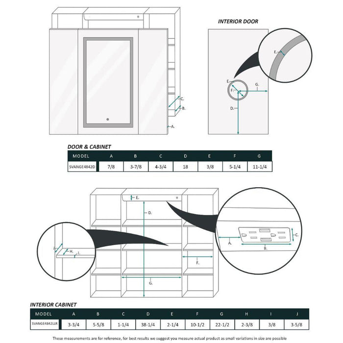 Krugg Reflections Svange 48" x 42" 5000K Singlle Tri-View Left-Left-Right Opening Recessed/Surface-Mount Illuminated Silver Backed LED Medicine Cabinet Mirror With Built-in Defogger, Dimmer and Electrical Outlet