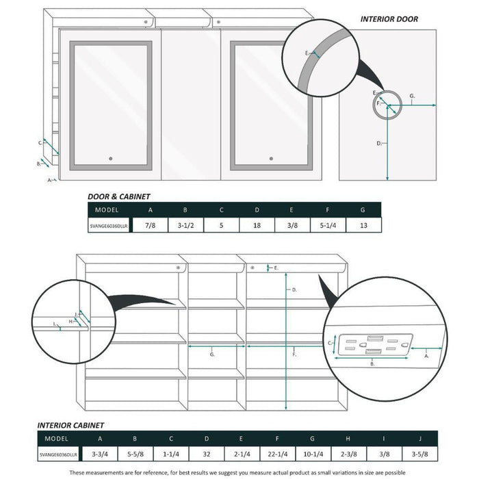 Krugg Reflections Svange 60" x 36" 5000K Double Left-Left-Right Opening Recessed/Surface-Mount Illuminated Silver Backed LED Medicine Cabinet Mirror With Built-in Defogger, Dimmer and Electrical Outlet