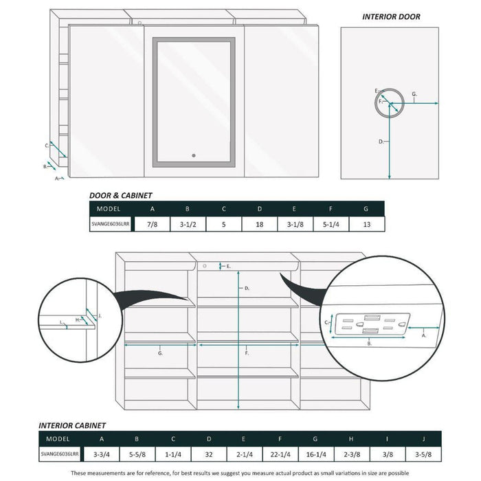 Krugg Reflections Svange 60" x 36" 5000K Single Tri-View Left-Right-Right Opening Recessed/Surface-Mount Illuminated Silver Backed LED Medicine Cabinet Mirror With Built-in Defogger, Dimmer and Electrical Outlet