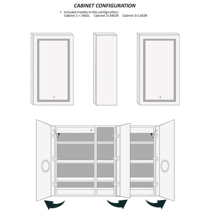 Krugg Reflections Svange 60" x 42" 5000K Double Left-Right-Right Opening Recessed/Surface-Mount Illuminated Silver Backed LED Medicine Cabinet Mirror With Built-in Defogger, Dimmer and Electrical Outlet