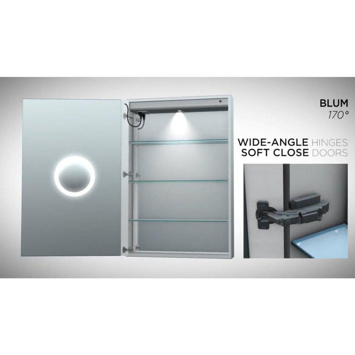 Krugg Reflections Svange 60" x 42" 5000K Double Left-Right-Right Opening Recessed/Surface-Mount Illuminated Silver Backed LED Medicine Cabinet Mirror With Built-in Defogger, Dimmer and Electrical Outlet