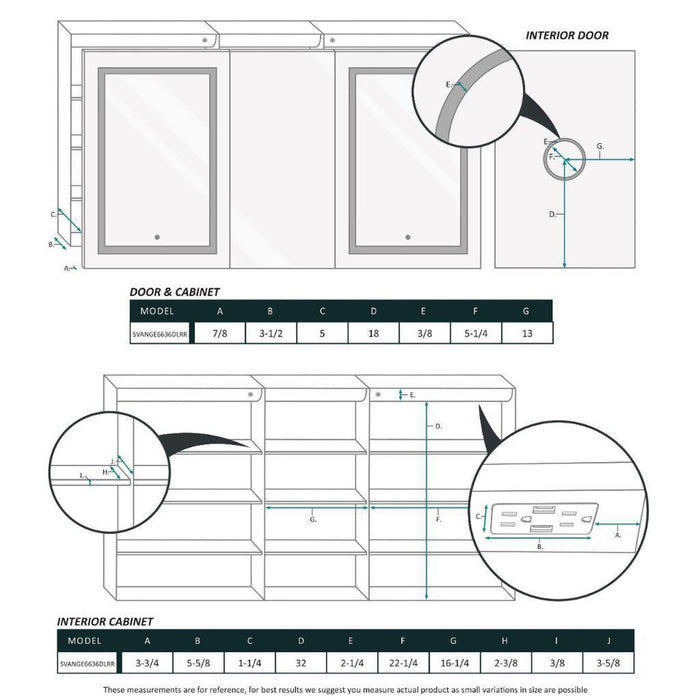 Krugg Reflections Svange 66" x 36" 5000K Double Tri-View Left-Right-Right Opening Recessed/Surface-Mount Illuminated Silver Backed LED Medicine Cabinet Mirror With Built-in Defogger, Dimmer and Electrical Outlet