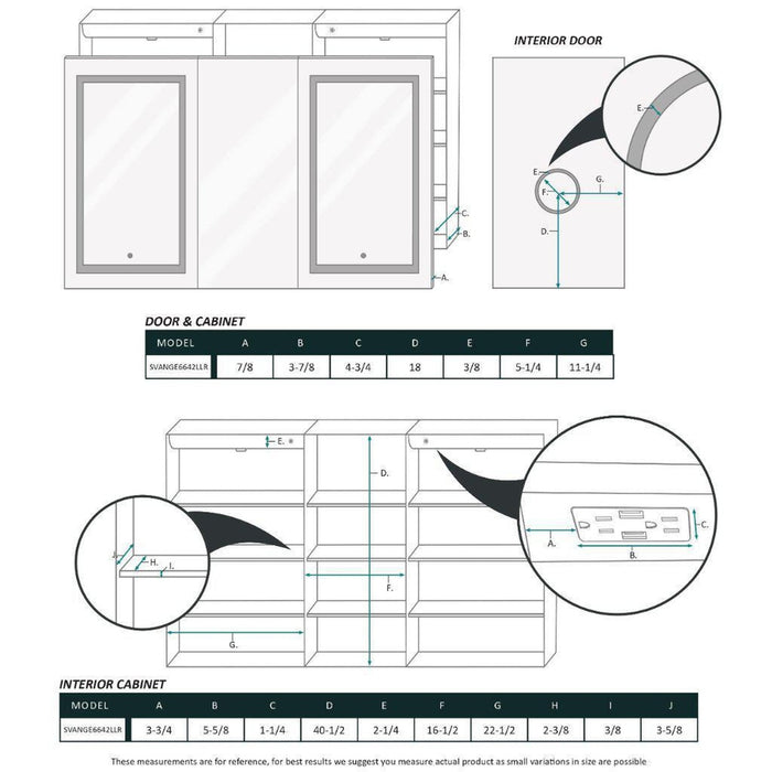 Krugg Reflections Svange 66" x 42" 5000K Double Tri-View Left-Left-Right Opening Recessed/Surface-Mount Illuminated Silver Backed LED Medicine Cabinet Mirror With Built-in Defogger, Dimmer and Electrical Outlet