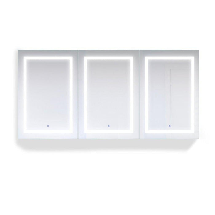 Krugg Reflections Svange 72" x 36" 5000K Tri-View Left-Right-Right Opening Recessed/Surface-Mount Illuminated Silver Backed LED Medicine Cabinet Mirror With Built-in Defogger, Dimmer and Electrical Outlet