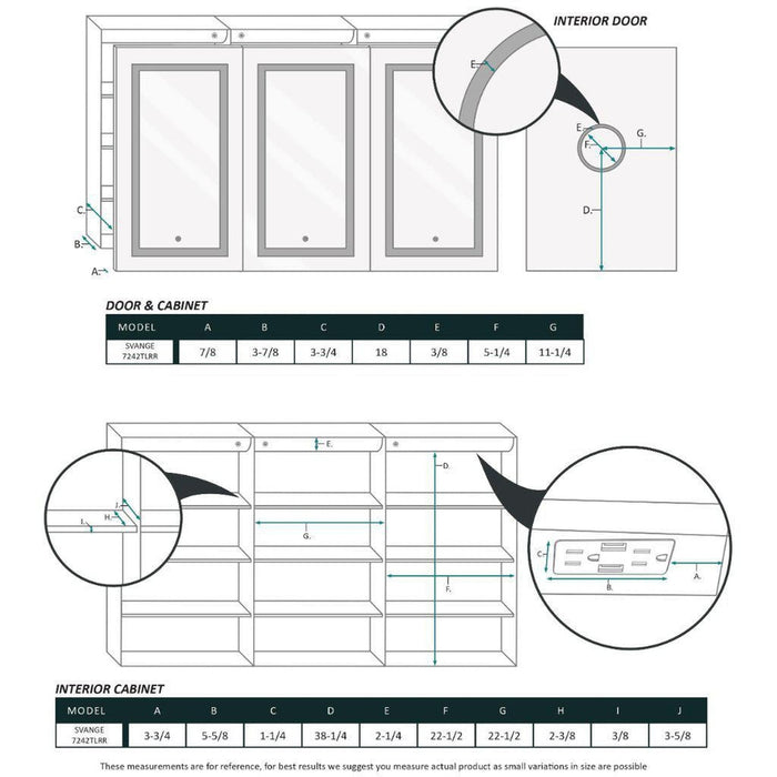 Krugg Reflections Svange 72" x 42" 5000K Tri-View Left-Right-Right Opening Recessed/Surface-Mount Illuminated Silver Backed LED Medicine Cabinet Mirror With Built-in Defogger, Dimmer and Electrical Outlet