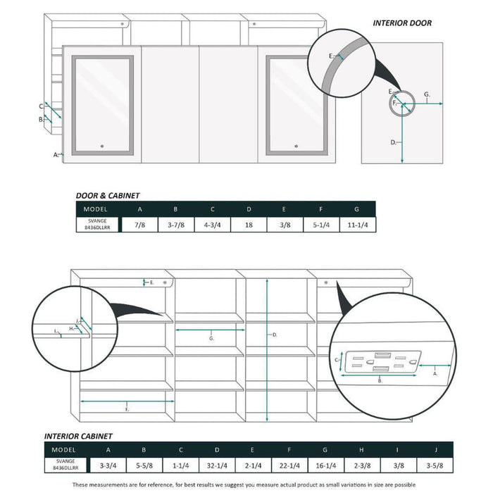 Krugg Reflections Svange 84" x 36" 5000K Double Quad-View Left-Left-Right-Right Opening Recessed/Surface-Mount Illuminated Silver Backed LED Medicine Cabinet Mirror With Built-in Defogger, Dimmer and Electrical Outlet