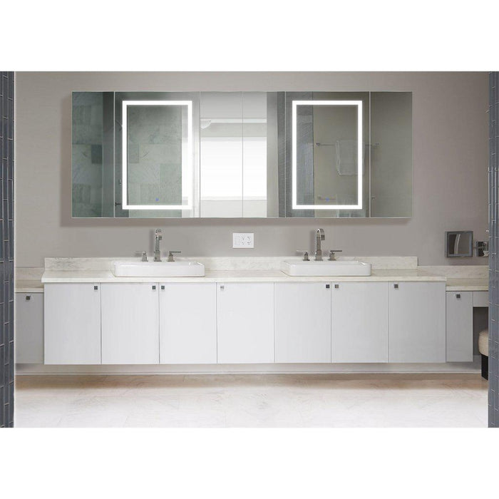 Krugg Reflections Svange 96" x 36" 5000K Double Hexa-View Left-Left-Left-Right-Right-Right Opening Recessed/Surface-Mount Illuminated Silver Backed LED Medicine Cabinet Mirror With Built-in Defogger, Dimmer and Electrical Outlet