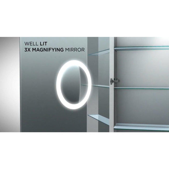 Krugg Reflections Svange 96" x 42" 5000K Double Hexa-View Left-Left-Left-Right-Right-Right Opening Recessed/Surface-Mount Illuminated Silver Backed LED Medicine Cabinet Mirror With Built-in Defogger, Dimmer and Electrical Outlet