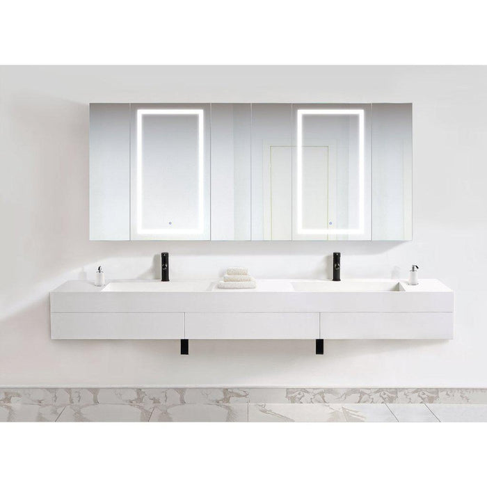 Krugg Reflections Svange 96" x 42" 5000K Double Hexa-View Left-Left-Left-Right-Right-Right Opening Recessed/Surface-Mount Illuminated Silver Backed LED Medicine Cabinet Mirror With Built-in Defogger, Dimmer and Electrical Outlet